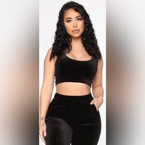 Fashion Nova - Changing Rhythms Velvet Pant Set (Black)